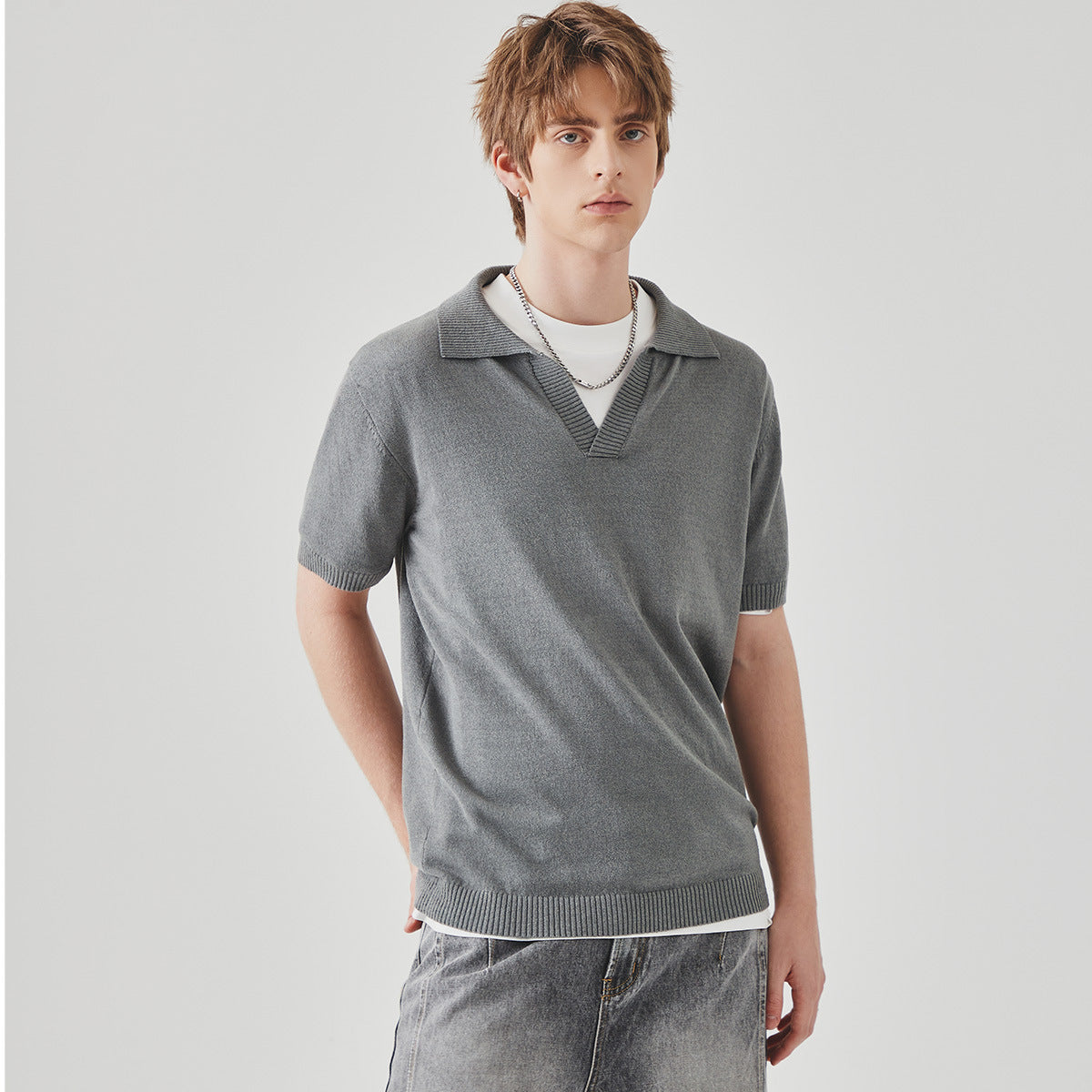 Summer Knitted Short-sleeved High-grade Solid Color Polo Collar Casual T-shirt