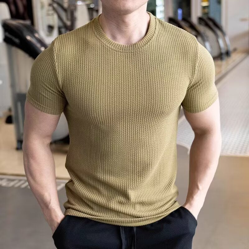 Crew Neck Trendy Wrinkle Resistant Breathable Sportswear For Casual Running And Training With Short Sleeves