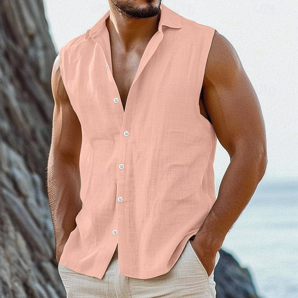 Cotton Linen Lapel Thin Simple Shirt Vest