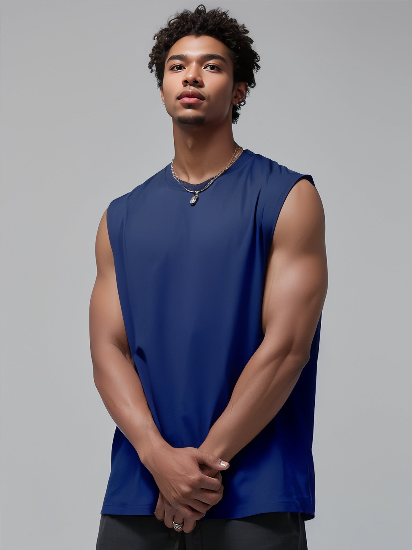 Mens Sleeveless Tank Top Simple Solid-Color Loose T-Shirt