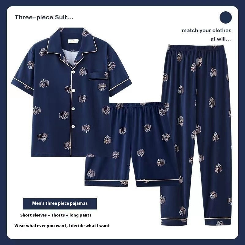 1594. Men's Pajamas Short-sleeved Three-piece Suit