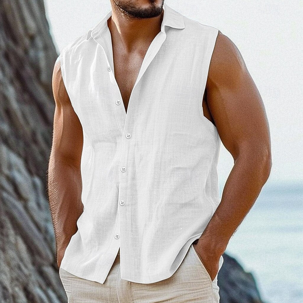 Cotton Linen Lapel Thin Simple Shirt Vest