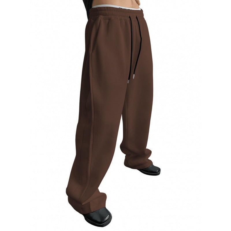 Men's Drawstring Waist Straight Wide-leg Loose Pants Size: S - XXL