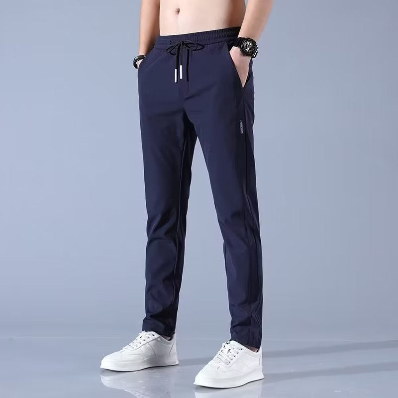 Summer Ice Silk Men's Stretch Breathable Straight Sports Trousers
