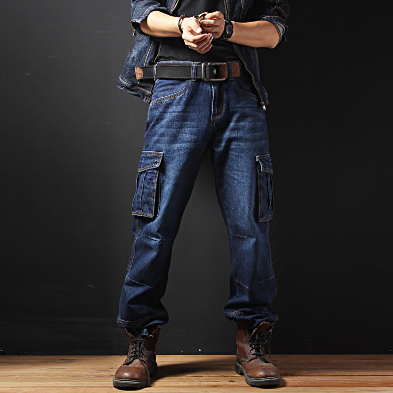 Men's Straight Cargo Pants Loose Pants Jeans, Size 30 - 42