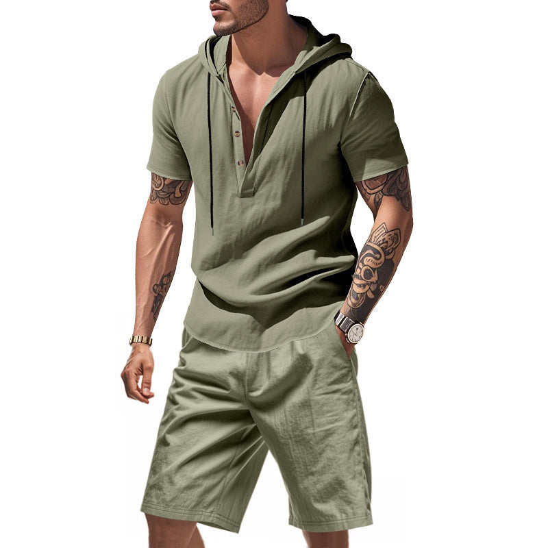 Hooded Beach Casual Short Sleeve Shirt Outfit