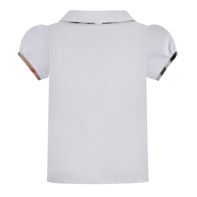 Kids Contrast Check Lapel Short Sleeve Shirt
