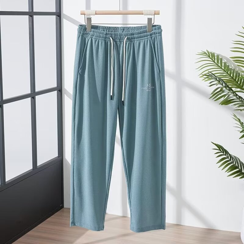Men's Ice Silk Thin Breathable Quick-drying Casual Pants Loose Four-sided Elastic Mesh Ankle-tied