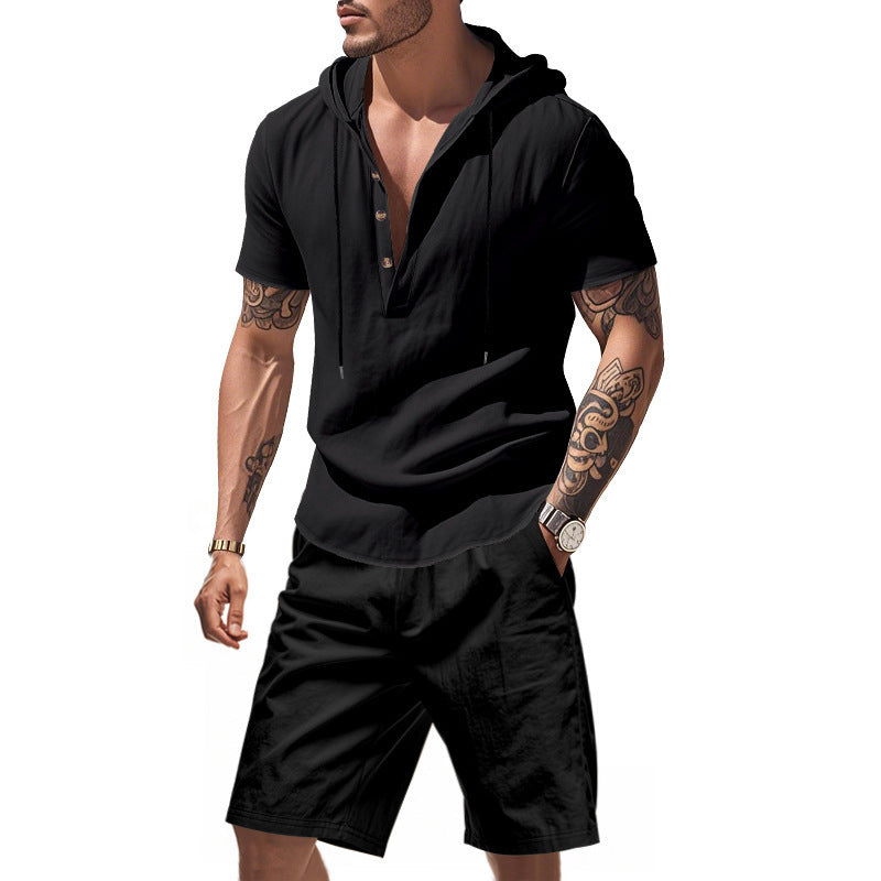 Hooded Beach Casual Short Sleeve Shirt Outfit