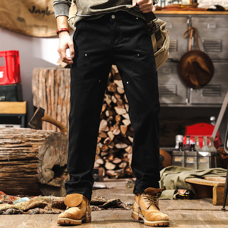 Retro Coffee-colored Denim Straight-leg Casual Trousers, Young adults and adults, Size: 28 - 38
