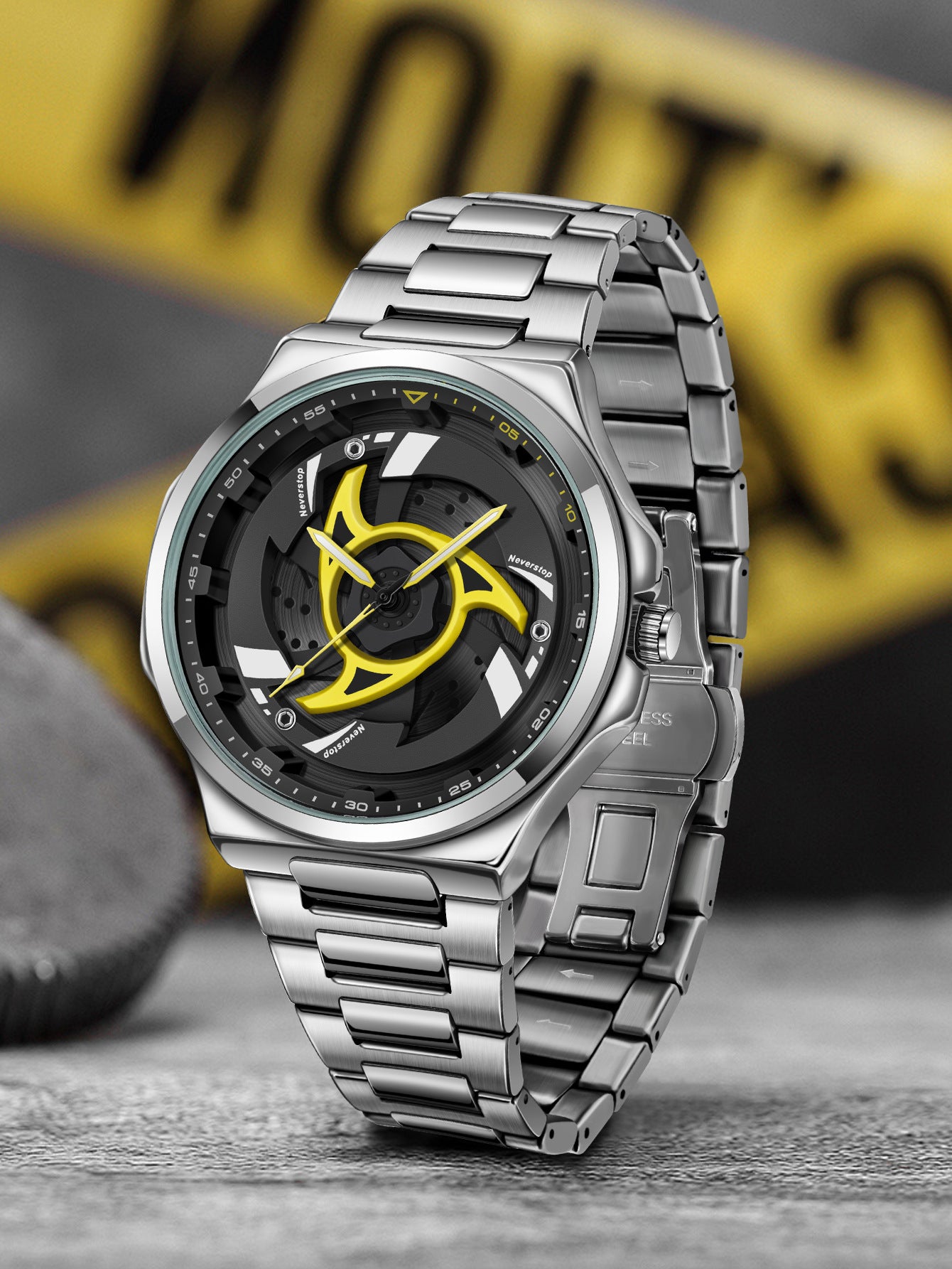Mens Steel-band Rotating Bezel Dial Quartz Watch With A Sporty Design Waterproof