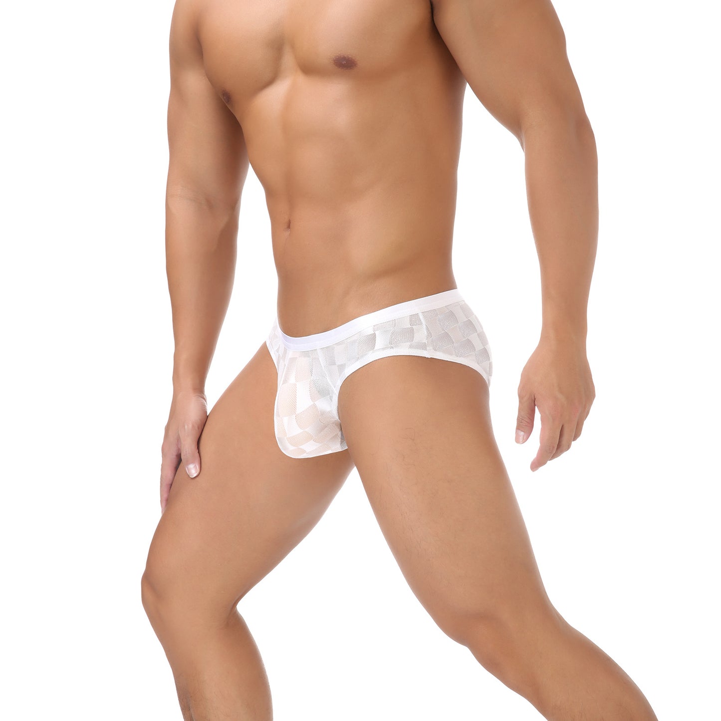 Men's Mesh Breathable U-convex Plaid Underpants