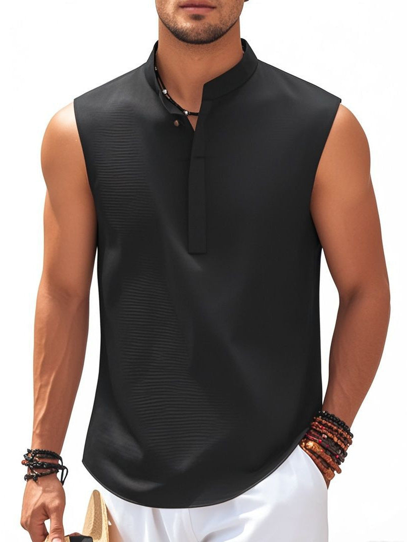 Men's Stand Collar Vest Sleeveless Shirt