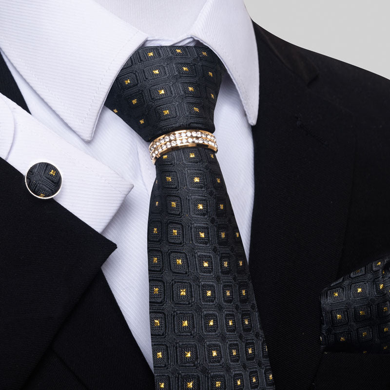 Multi Colored Striped Floral Mens Tie with Pocket Towel, Cufflinks and Tie Ring