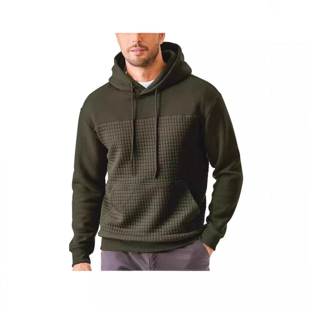 Mens Casual Sporty Fleece-Lined Hooded Patchwork Plaid Sweatshirt Jacket Size: S - 3XL