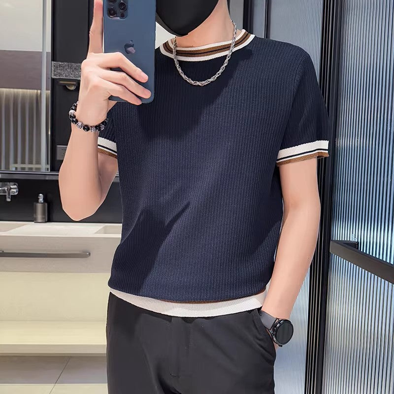 Men's Ice-silk Color-block Knit Top