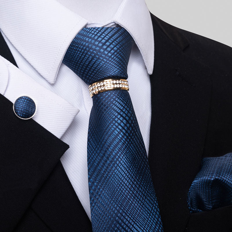 Multi Colored Striped Floral Mens Tie with Pocket Towel, Cufflinks and Tie Ring