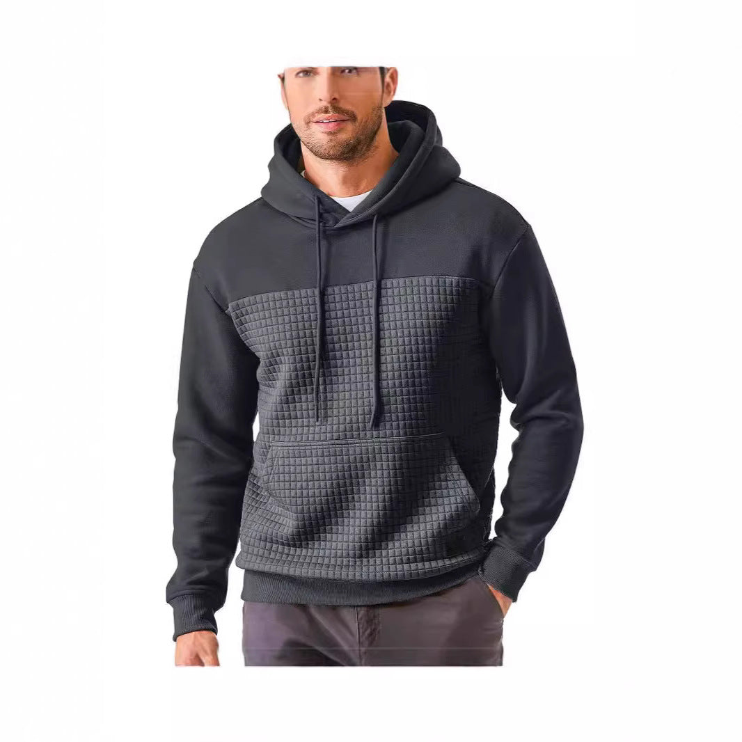 Mens Casual Sporty Fleece-Lined Hooded Patchwork Plaid Sweatshirt Jacket Size: S - 3XL