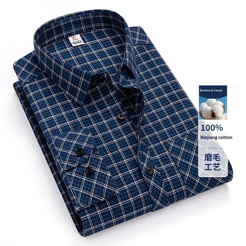 Retro Brushed Long-sleeve Shirt Casual Cotton Plaid Shirt