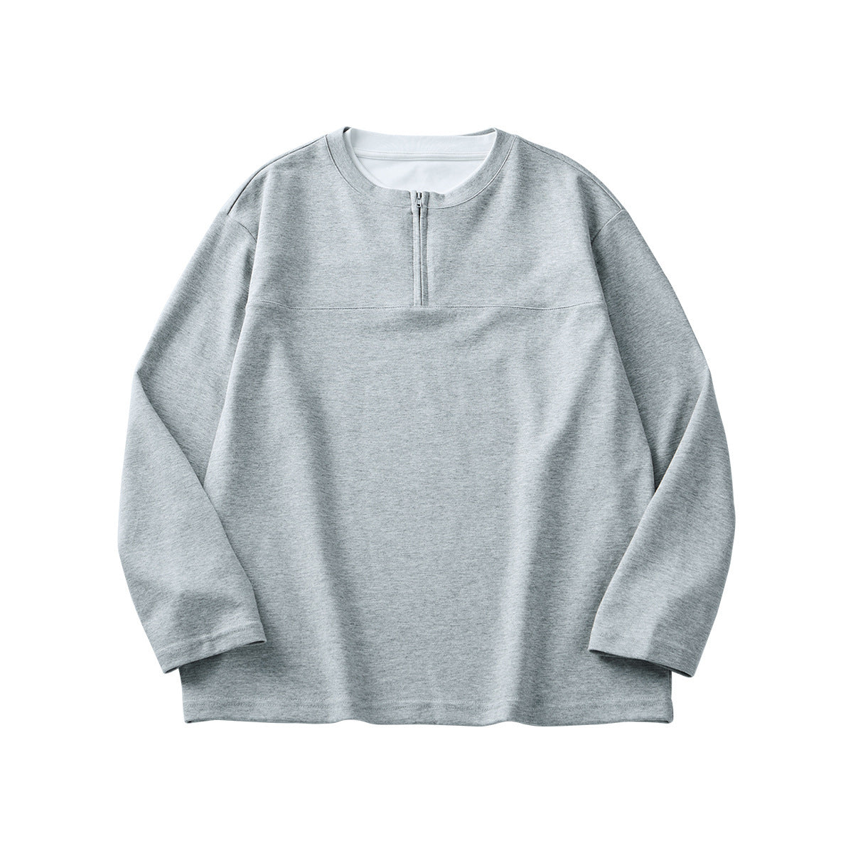 Half Long-sleeve Zipper T-shirt Men's Autumn High-grade Contrast Color Loose Crew Neck Top
