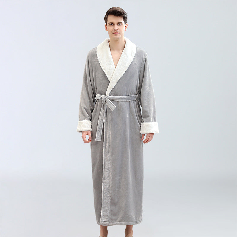 Men's Winter Plus Size Long Bathrobe Coral Fleece Full Length