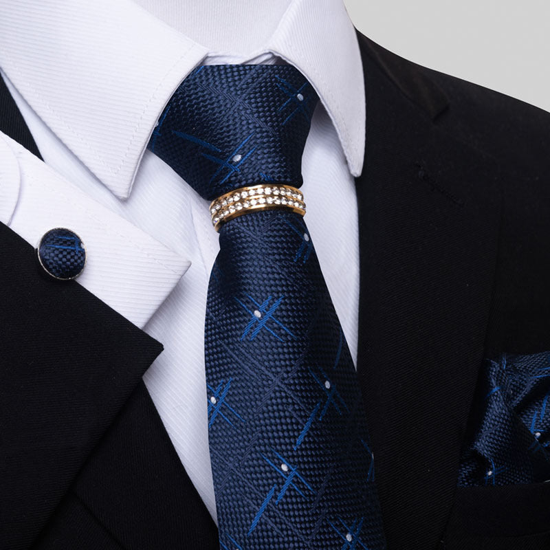 Multi Colored Striped Floral Mens Tie with Pocket Towel, Cufflinks and Tie Ring