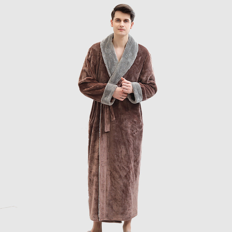 Men's Winter Plus Size Long Bathrobe Coral Fleece Full Length