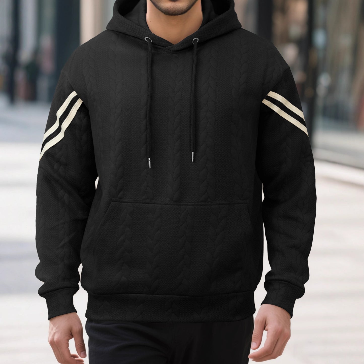 Jacquard-woven Thermal Outdoor Sports Trendy Hooded Hoodie For Men Size: S - 3XL