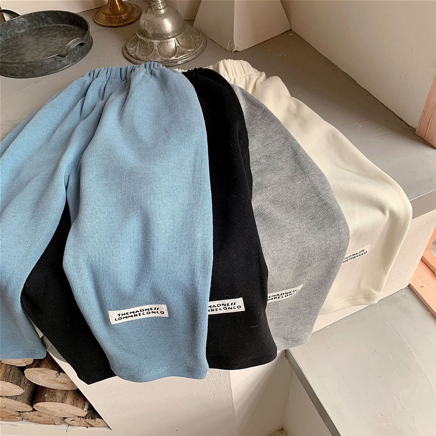 Boys And Girls Winter Solid Color Casual Trousers Baby Trademark Straight Leg Pants Trend