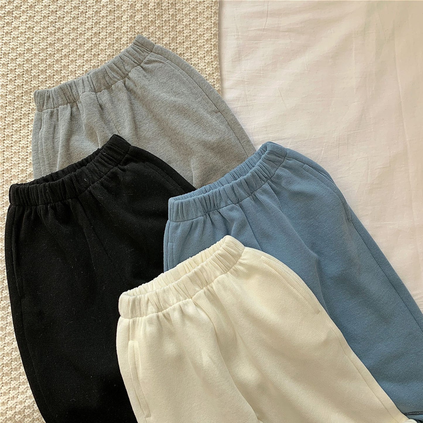 Boys And Girls Winter Solid Color Casual Trousers Baby Trademark Straight Leg Pants Trend