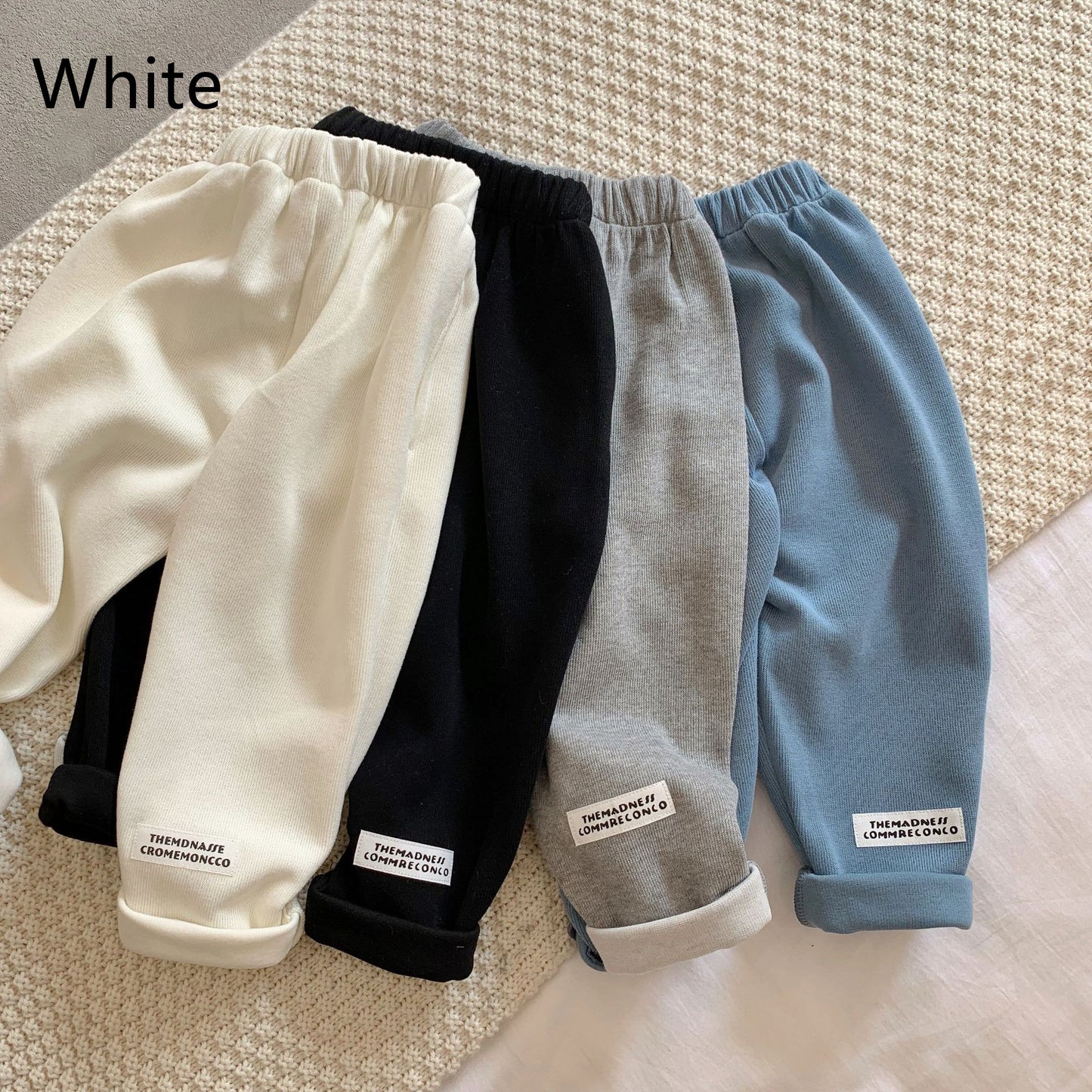 Boys And Girls Winter Solid Color Casual Trousers Baby Trademark Straight Leg Pants Trend