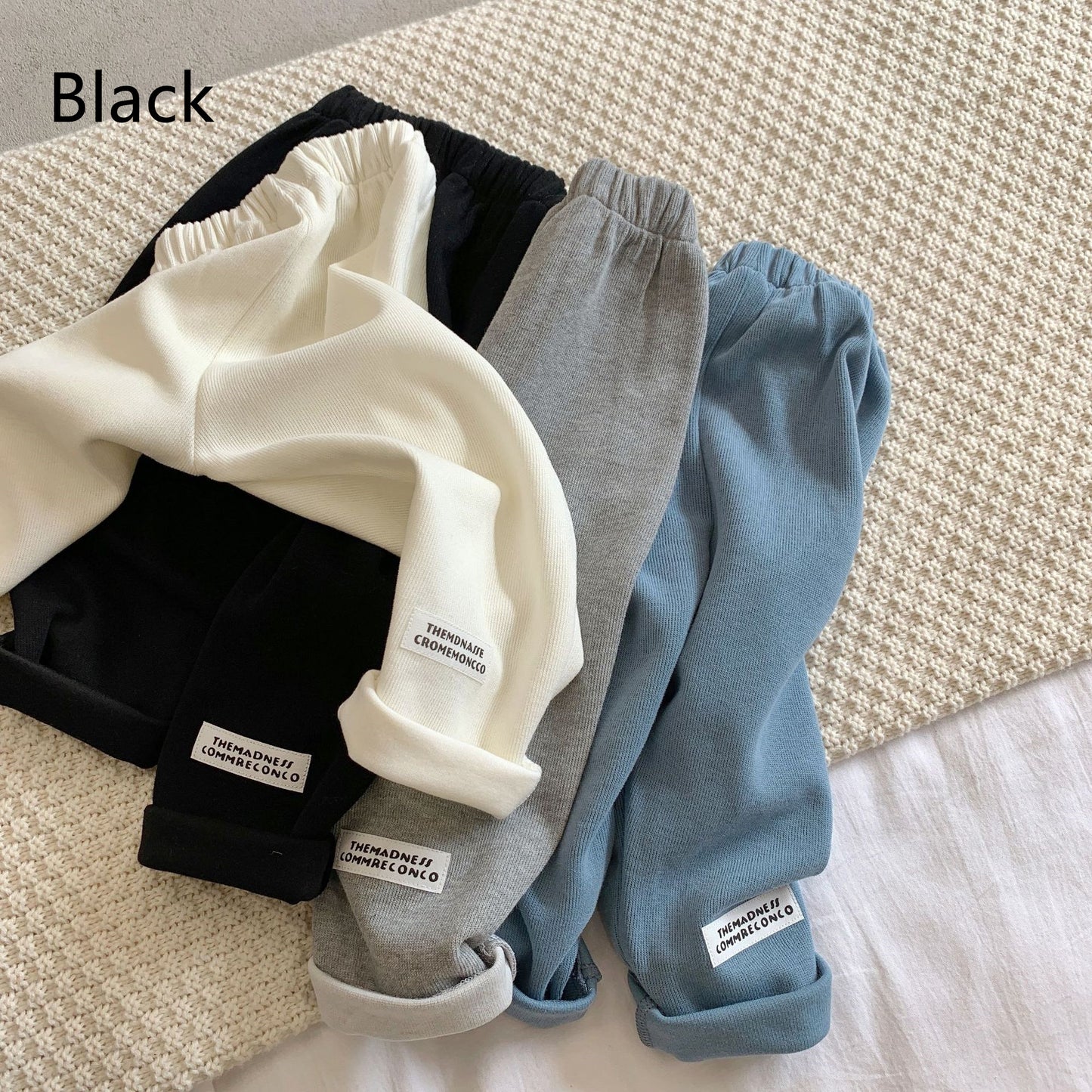 Boys And Girls Winter Solid Color Casual Trousers Baby Trademark Straight Leg Pants Trend