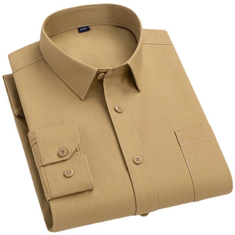 Spring Mens Khaki Cotton Long-sleeve Shirt  Sizes: M, L, XL, XXL, XXXL, XXXXL