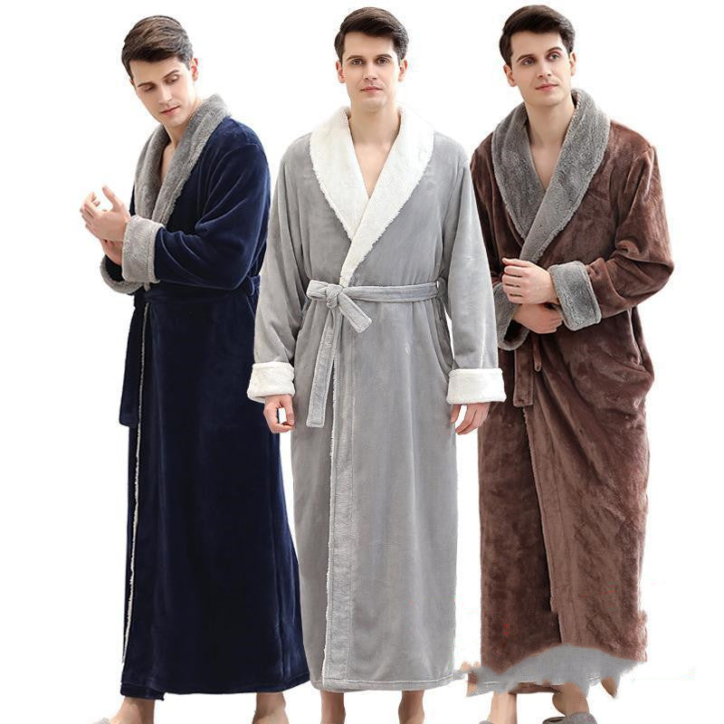 Men's Winter Plus Size Long Bathrobe Coral Fleece Full Length