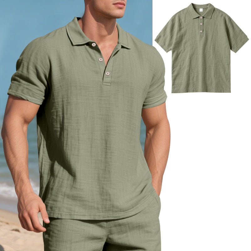 Breathable Linen Casual Short-Sleeve Polo Shirt Size S - 3XL