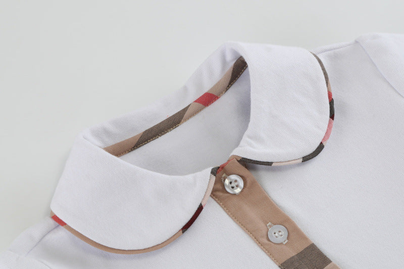 Kids Contrast Check Lapel Short Sleeve Shirt