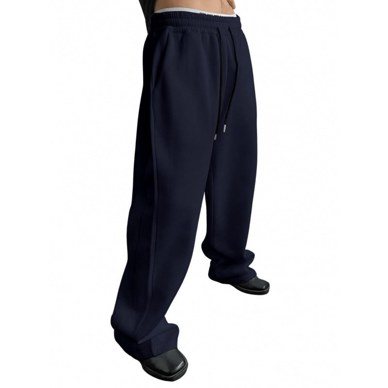 Men's Drawstring Waist Straight Wide-leg Loose Pants Size: S - XXL