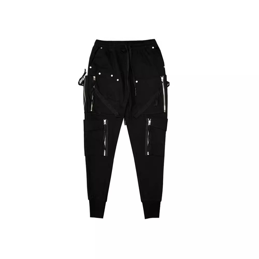 Dark Fashion Zipper Decorative Slim Fit Cargo Pants Suit Youth, Adults, Size S- 2XL