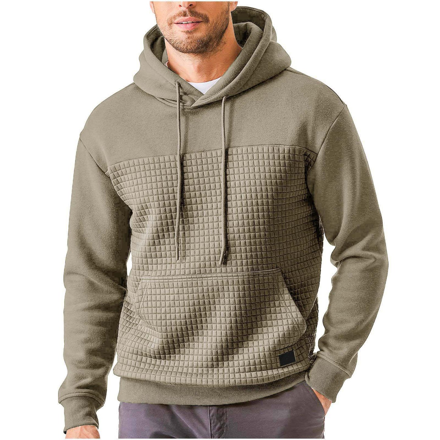 Mens Casual Sporty Fleece-Lined Hooded Patchwork Plaid Sweatshirt Jacket Size: S - 3XL