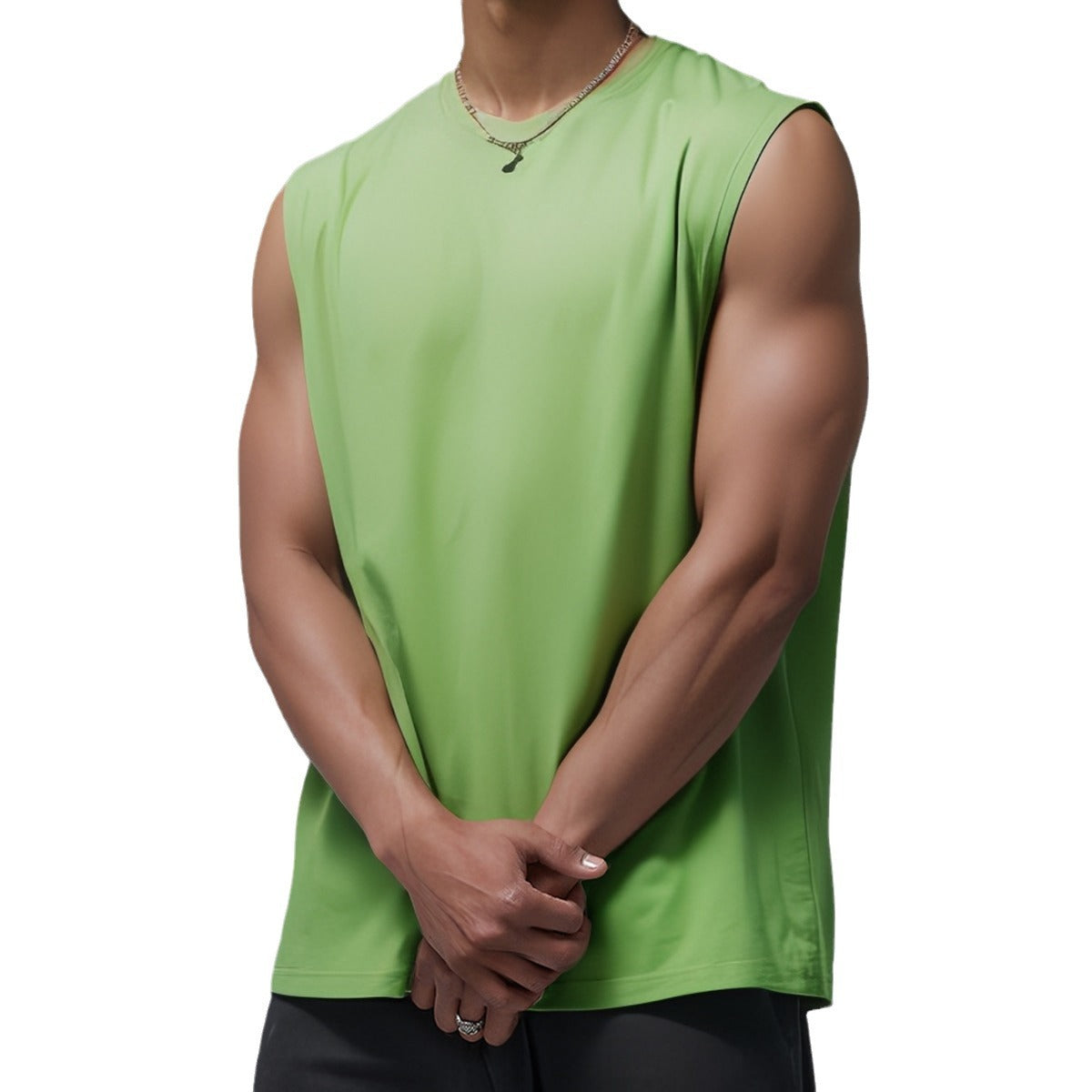Mens Sleeveless Tank Top Simple Solid-Color Loose T-Shirt