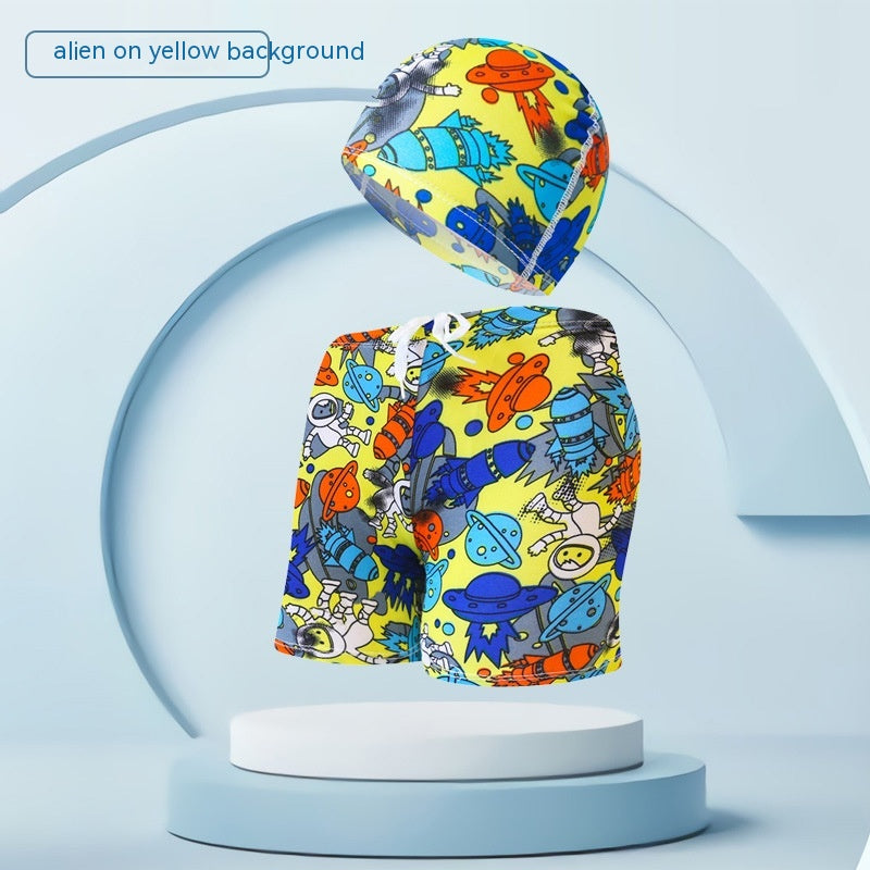 Children's Swimming Trunks Beach Vacation With Swimming Cap Suit: Size height 110-125cm. Weight 15.00kg-25.00kg