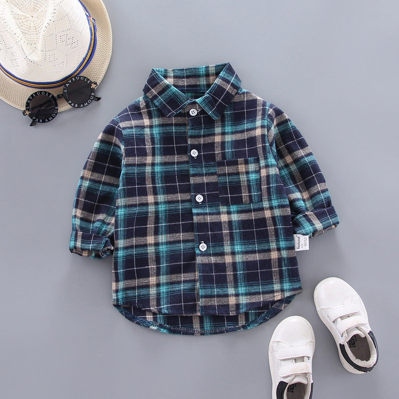 Boys And Girls Plaid Shirts Style Loose Lapel Long Sleeves