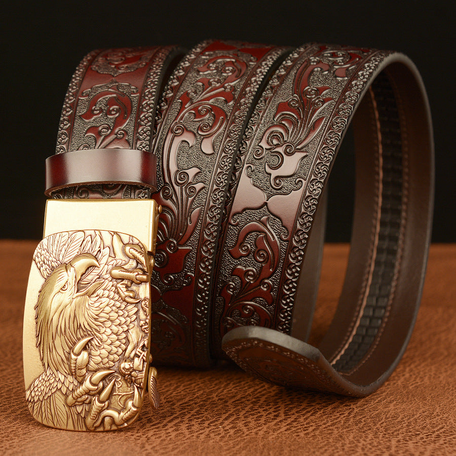 Men's Personalized Carved Eagle Automatic Buckle Belt, Size 110cm-130cm