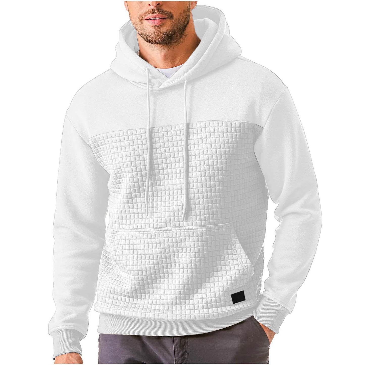 Mens Casual Sporty Fleece-Lined Hooded Patchwork Plaid Sweatshirt Jacket Size: S - 3XL