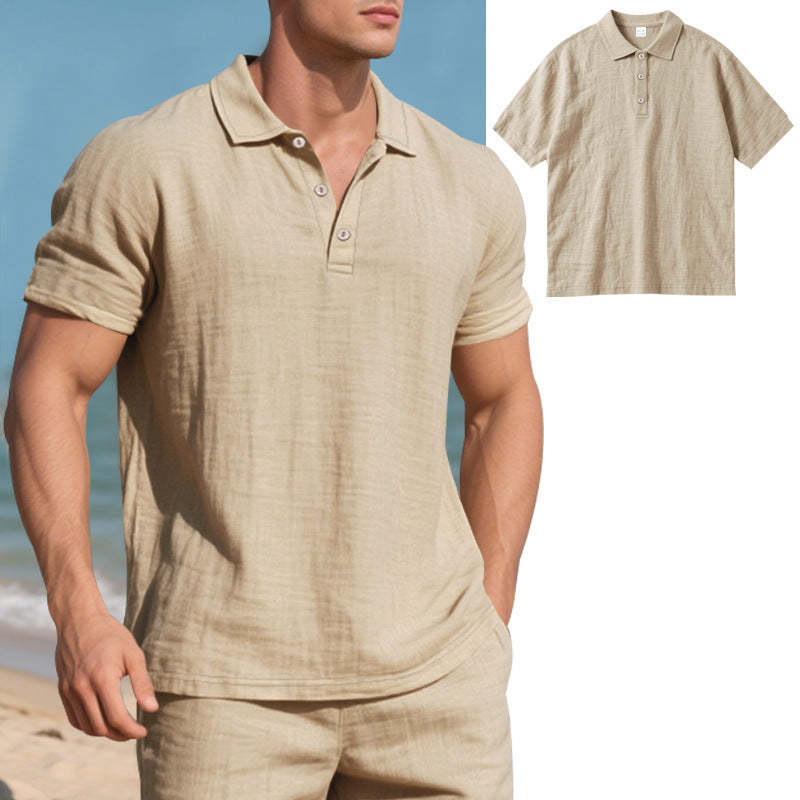 Breathable Linen Casual Short-Sleeve Polo Shirt Size S - 3XL