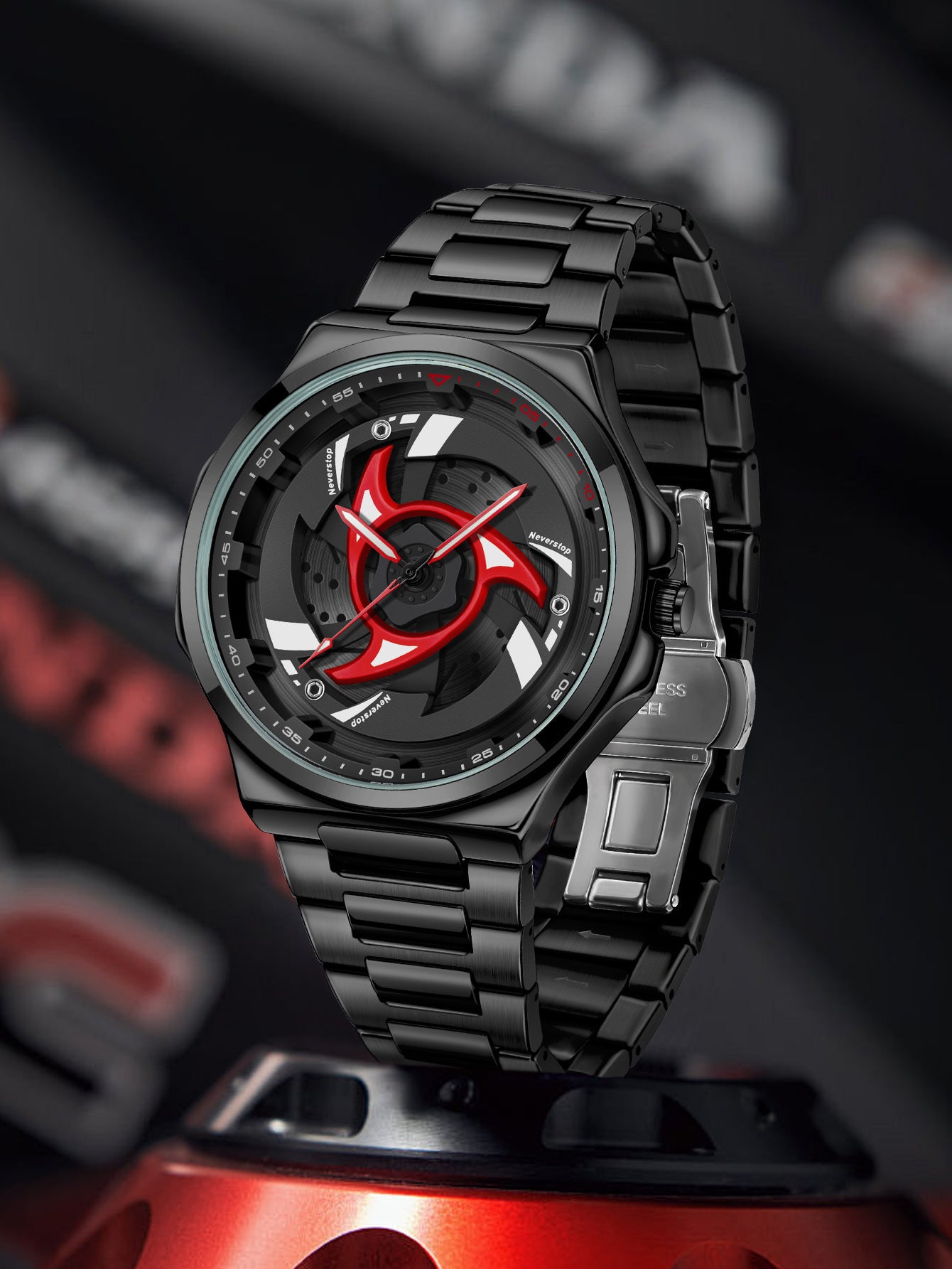 Mens Steel-band Rotating Bezel Dial Quartz Watch With A Sporty Design Waterproof