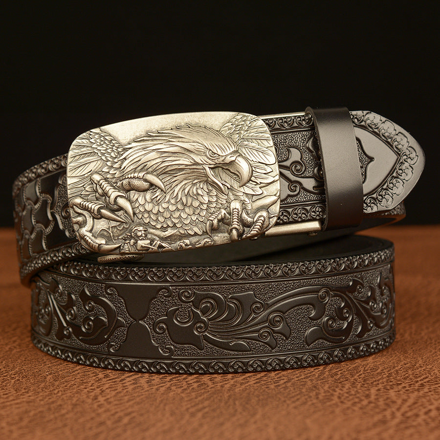 Men's Personalized Carved Eagle Automatic Buckle Belt, Size 110cm-130cm