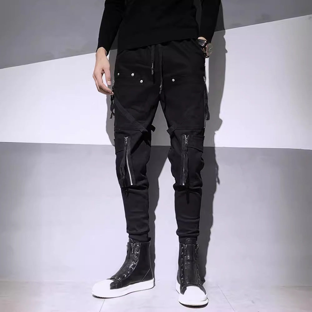 Dark Fashion Zipper Decorative Slim Fit Cargo Pants Suit Youth, Adults, Size S- 2XL