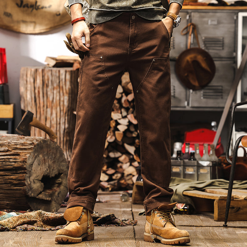Retro Coffee-colored Denim Straight-leg Casual Trousers, Young adults and adults, Size: 28 - 38