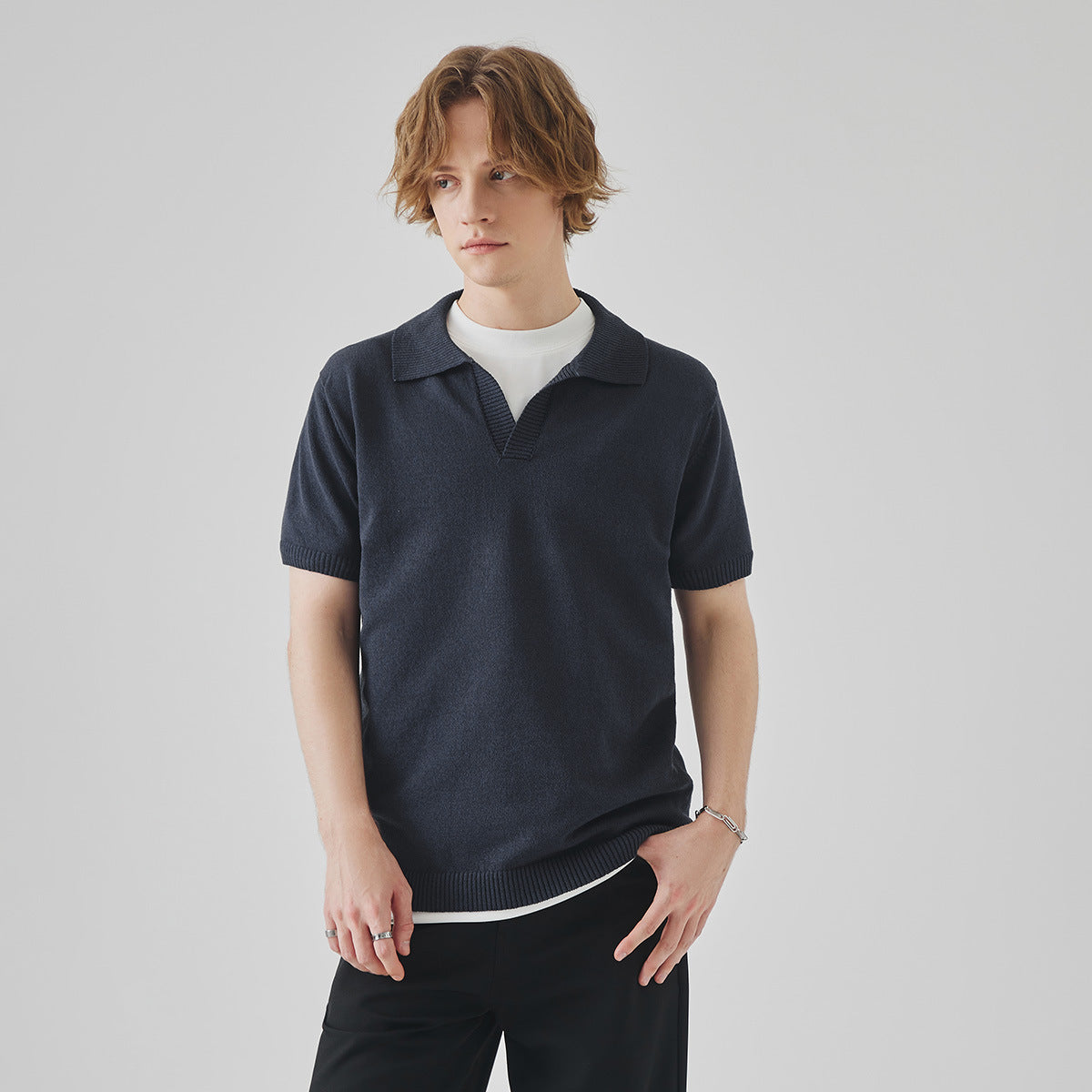 Summer Knitted Short-sleeved High-grade Solid Color Polo Collar Casual T-shirt